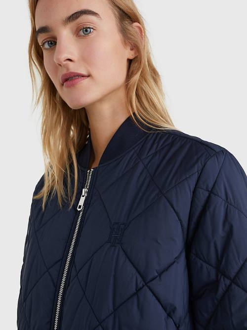 Tommy Hilfiger TH Protect Longline Quilted Bomber Coat Jassen Dames Blauw | TH170KCU