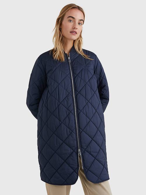 Tommy Hilfiger TH Protect Longline Quilted Bomber Coat Jassen Dames Blauw | TH170KCU