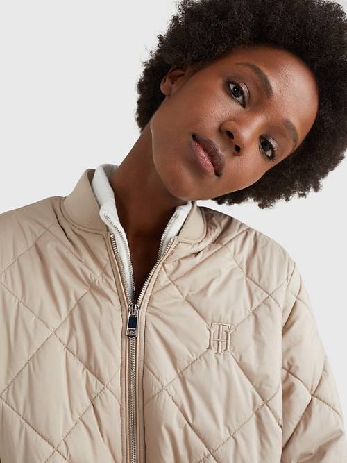 Tommy Hilfiger TH Protect Longline Quilted Bomber Coat Jassen Dames Beige | TH370MTI