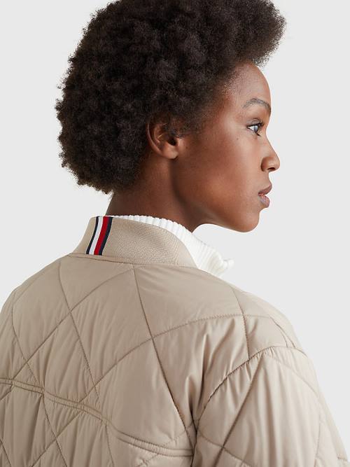 Tommy Hilfiger TH Protect Longline Quilted Bomber Coat Jassen Dames Beige | TH370MTI