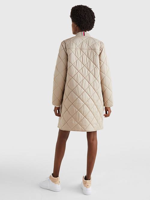 Tommy Hilfiger TH Protect Longline Quilted Bomber Coat Jassen Dames Beige | TH370MTI