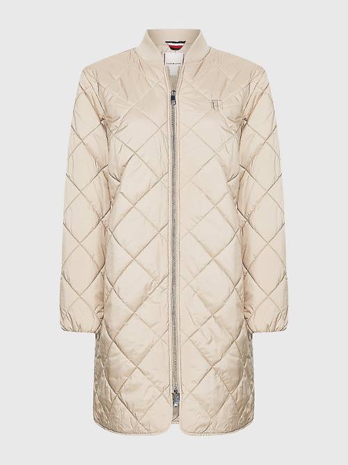 Tommy Hilfiger TH Protect Longline Quilted Bomber Coat Jassen Dames Beige | TH370MTI