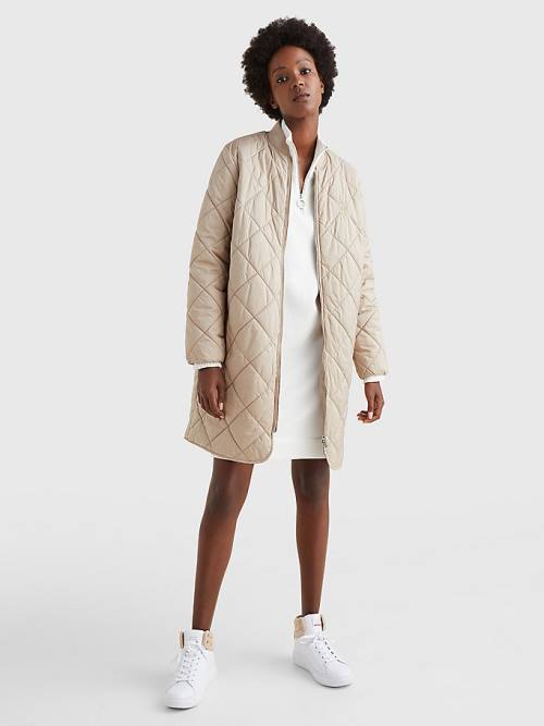 Tommy Hilfiger TH Protect Longline Quilted Bomber Coat Jassen Dames Beige | TH370MTI