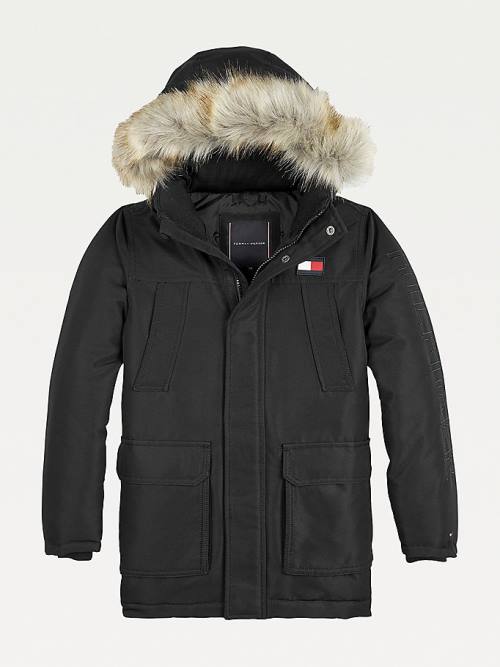 Tommy Hilfiger TH Tech Faux Fur Trim Parka Jassen Jongens Zwart | TH359URF