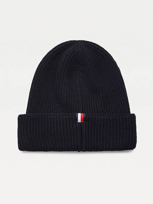 Tommy Hilfiger TH Tech Knitted Badge Beanie Hoeden Heren Blauw | TH348HFI