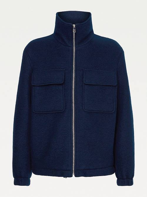 Tommy Hilfiger TH Tech Wool Blend Zip-Thru Shacket Jassen Heren Blauw | TH812JUL