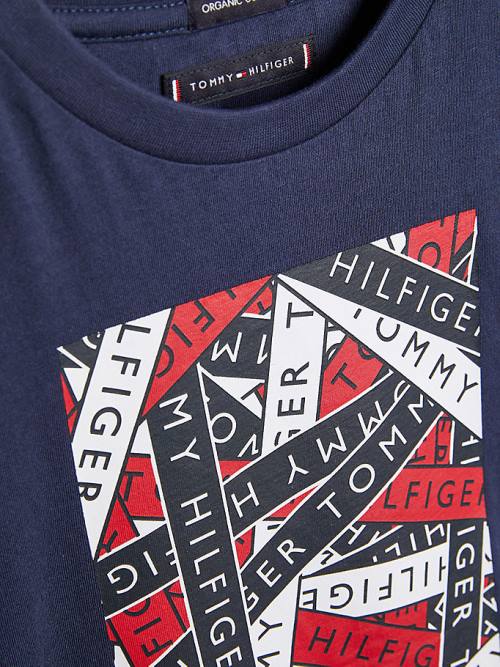 Tommy Hilfiger Tape Logo Organic Katoenen T-shirts Jongens Blauw | TH843MYF