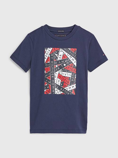 Tommy Hilfiger Tape Logo Organic Katoenen T-shirts Jongens Blauw | TH843MYF