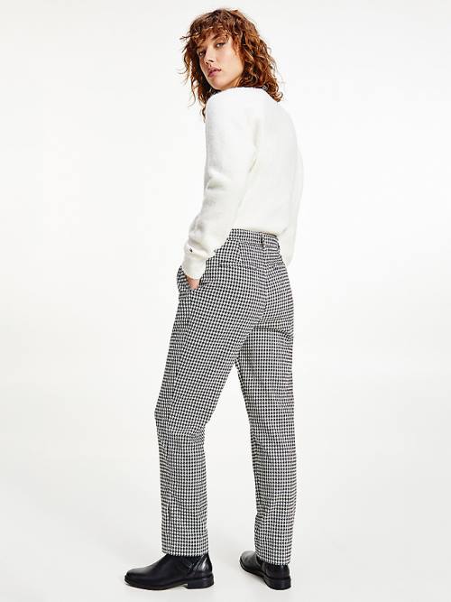 Tommy Hilfiger Tapered Houndstooth Virgin Wool Broek Dames Blauw | TH982PMZ