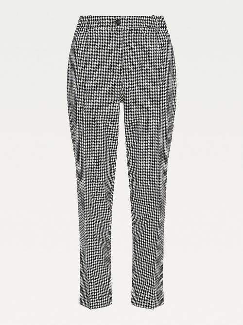 Tommy Hilfiger Tapered Houndstooth Virgin Wool Broek Dames Blauw | TH982PMZ