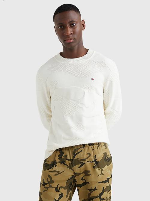 Tommy Hilfiger Textured Camo Jumper Truien Heren Wit | TH658UTO