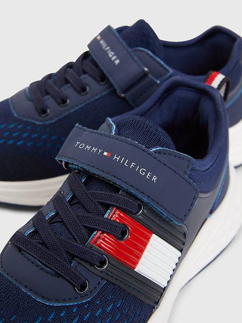 Tommy Hilfiger Textured Flag Mesh Panel Sneakers Jongens Blauw | TH234FSN