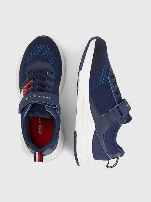 Tommy Hilfiger Textured Flag Mesh Panel Sneakers Jongens Blauw | TH234FSN