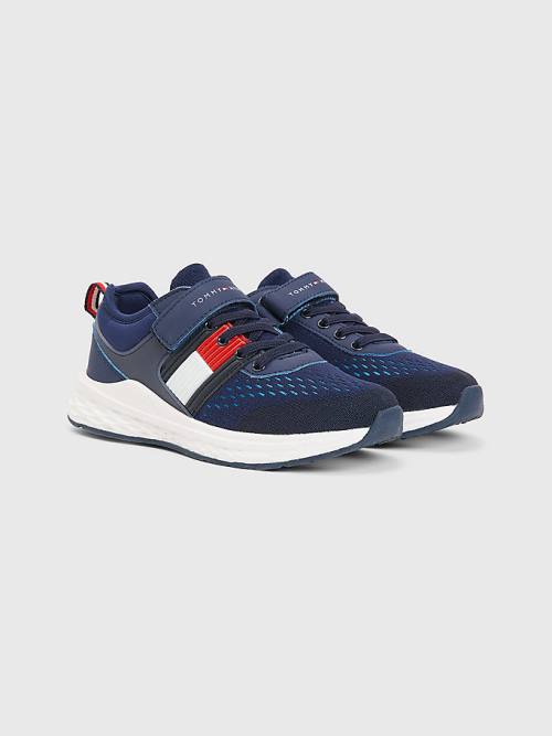 Tommy Hilfiger Textured Flag Mesh Panel Sneakers Jongens Blauw | TH234FSN