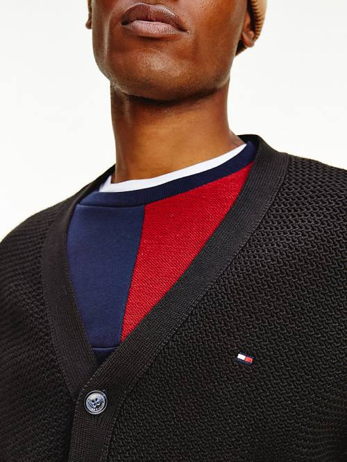 Tommy Hilfiger Textured Relaxed Fit Cardigan Truien Heren Zwart | TH265ZVT