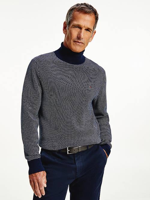 Tommy Hilfiger Textured Roll Neck Jumper Truien Heren Blauw | TH769HSA