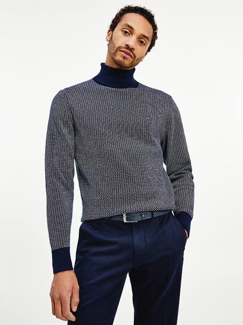 Tommy Hilfiger Textured Roll Neck Jumper Truien Heren Blauw | TH769HSA