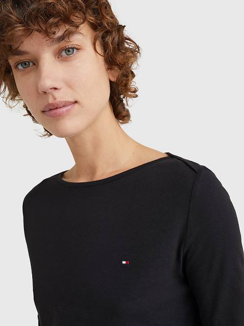 Tommy Hilfiger Three-Quarter Sleeve Slim Fit T-shirts Dames Zwart | TH269YLB