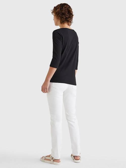 Tommy Hilfiger Three-Quarter Sleeve Slim Fit T-shirts Dames Zwart | TH269YLB