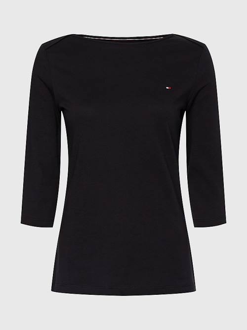 Tommy Hilfiger Three-Quarter Sleeve Slim Fit T-shirts Dames Zwart | TH269YLB