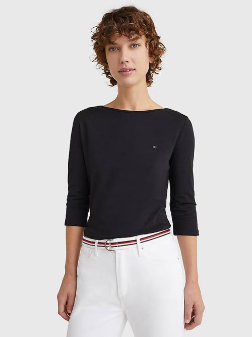 Tommy Hilfiger Three-Quarter Sleeve Slim Fit T-shirts Dames Zwart | TH269YLB