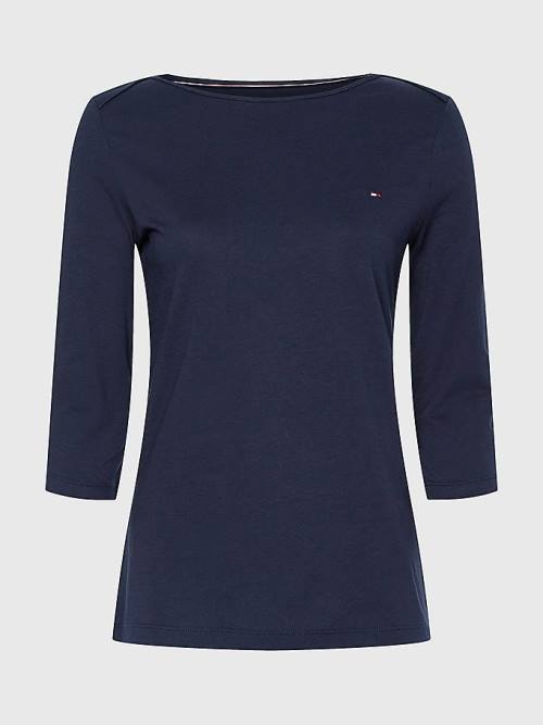 Tommy Hilfiger Three-Quarter Sleeve Slim Fit T-shirts Dames Blauw | TH586FWH