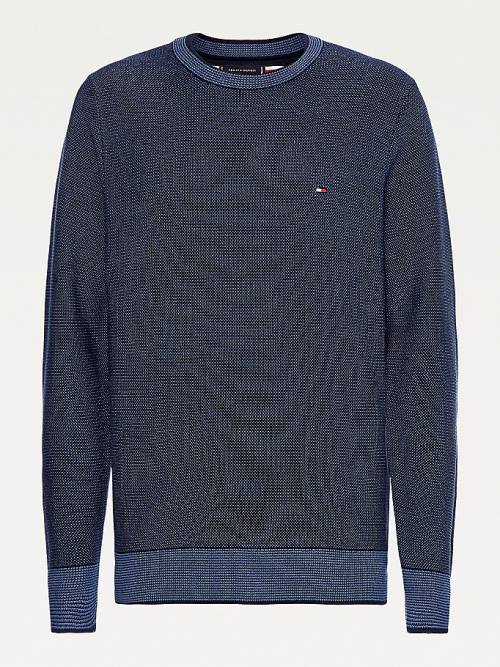 Tommy Hilfiger Three-Tone Organic Katoenen Jumper Truien Heren Blauw | TH096ZRT