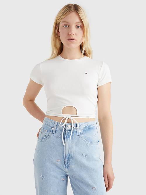 Tommy Hilfiger Tie Detail Cropped T-shirts Dames Wit | TH981YZU