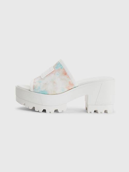 Tommy Hilfiger Tie-Dye Block Heel Mules Sandalen Dames Wit | TH295RBS