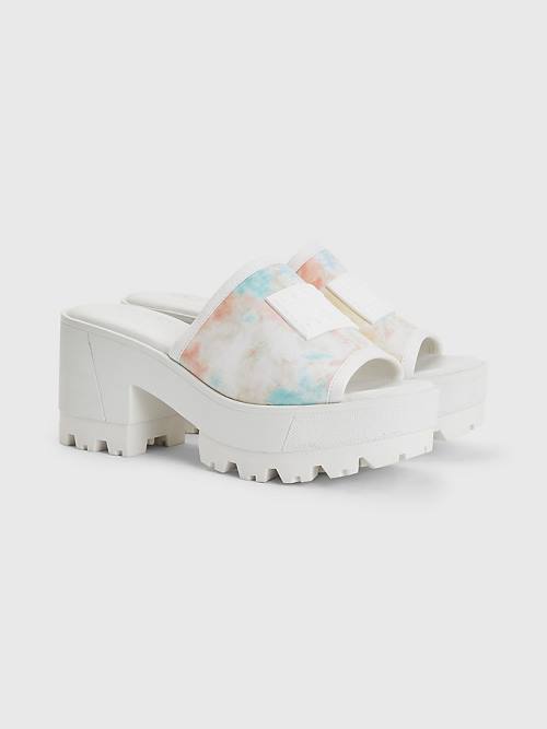 Tommy Hilfiger Tie-Dye Block Heel Mules Sandalen Dames Wit | TH295RBS