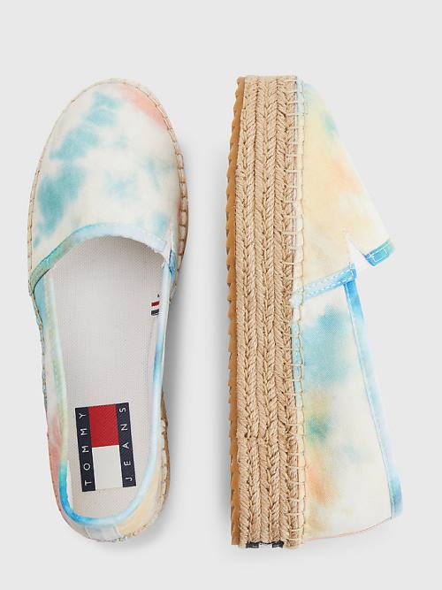 Tommy Hilfiger Tie-Dye Flatform Espadrilles Loafers Dames Wit | TH786OGI