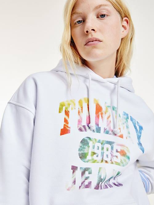 Tommy Hilfiger Tie-Dye Logo Oversized Hoodie Dames Wit | TH478ZJS