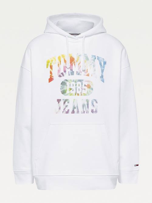 Tommy Hilfiger Tie-Dye Logo Oversized Hoodie Dames Wit | TH478ZJS