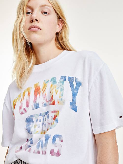 Tommy Hilfiger Tie-Dye Logo Oversized T-shirts Dames Wit | TH294VKL