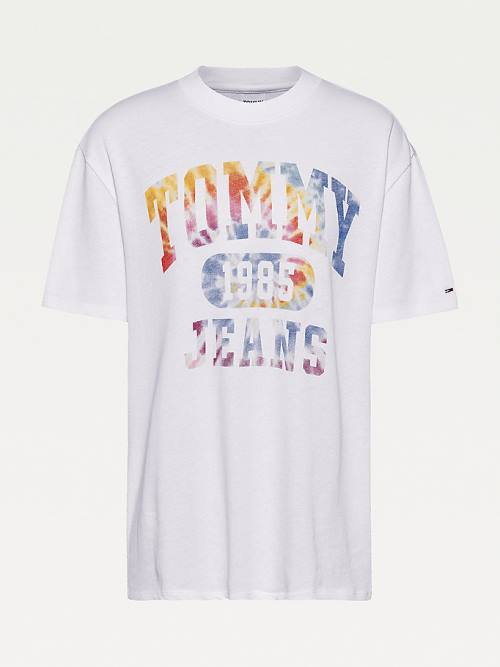 Tommy Hilfiger Tie-Dye Logo Oversized T-shirts Dames Wit | TH294VKL