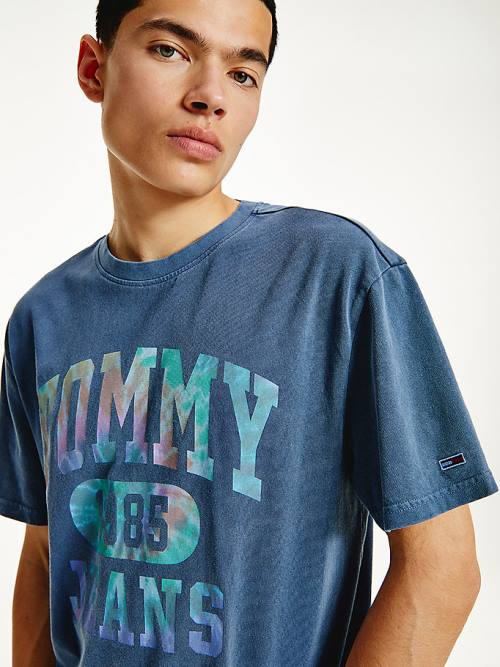 Tommy Hilfiger Tie-Dye Logo T-shirts Heren Blauw | TH658GVT