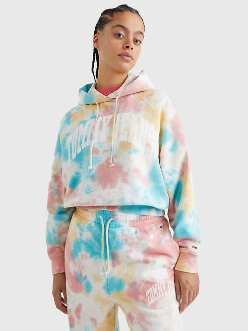 Tommy Hilfiger Tie-Dye Varsity Logo Boxy Hoodie Dames Wit | TH502TCJ