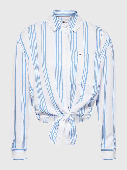 Tommy Hilfiger Tie-Front Stripe Overhemd Dames Blauw | TH270JZK