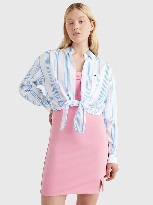 Tommy Hilfiger Tie-Front Stripe Overhemd Dames Blauw | TH270JZK