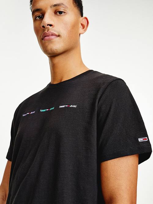 Tommy Hilfiger Tiny Linear Logo T-shirts Heren Zwart | TH750MHY