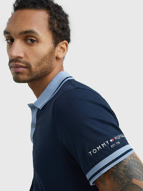 Tommy Hilfiger Tipped Slim Fit Jersey Poloshirt Heren Blauw | TH301EDV