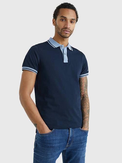 Tommy Hilfiger Tipped Slim Fit Jersey Poloshirt Heren Blauw | TH301EDV