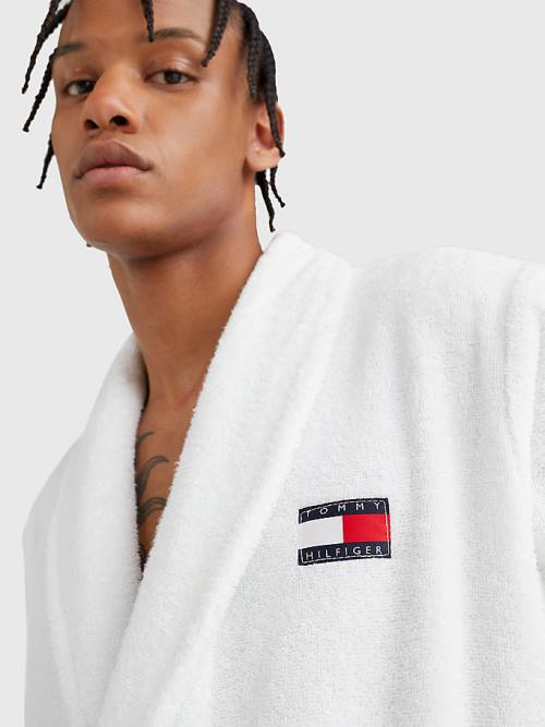 Tommy Hilfiger Tommy 85 Signature Logo Towelling Robe Pyjamas Heren Wit | TH893GDO