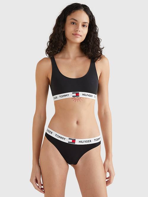 Tommy Hilfiger Tommy 85 Stretch Katoenen Logo String Ondergoed Dames Zwart | TH768SAH