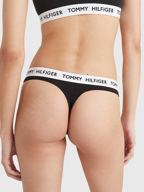 Tommy Hilfiger Tommy 85 Stretch Katoenen Logo String Ondergoed Dames Zwart | TH768SAH