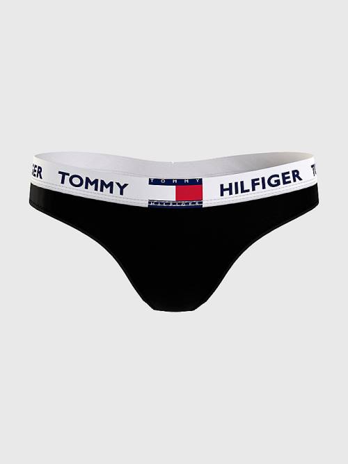 Tommy Hilfiger Tommy 85 Stretch Katoenen Logo String Ondergoed Dames Zwart | TH768SAH