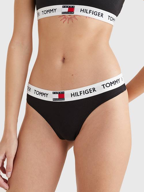 Tommy Hilfiger Tommy 85 Stretch Katoenen Logo String Ondergoed Dames Zwart | TH768SAH