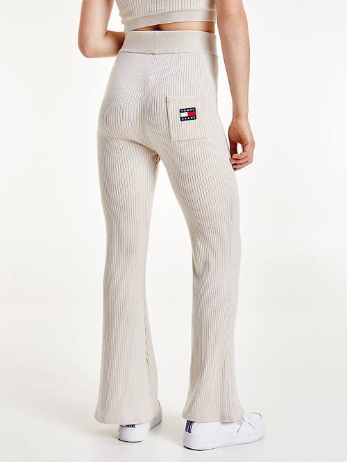 Tommy Hilfiger Tommy Badge A-Line Ribbed Broek Dames Beige | TH438NEC