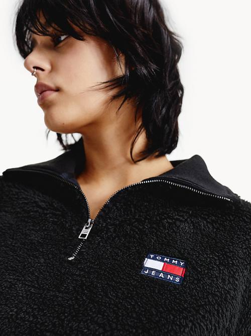 Tommy Hilfiger Tommy Badge Boxy Plush Fleece Sweatshirt Hoodie Dames Zwart | TH037BSY