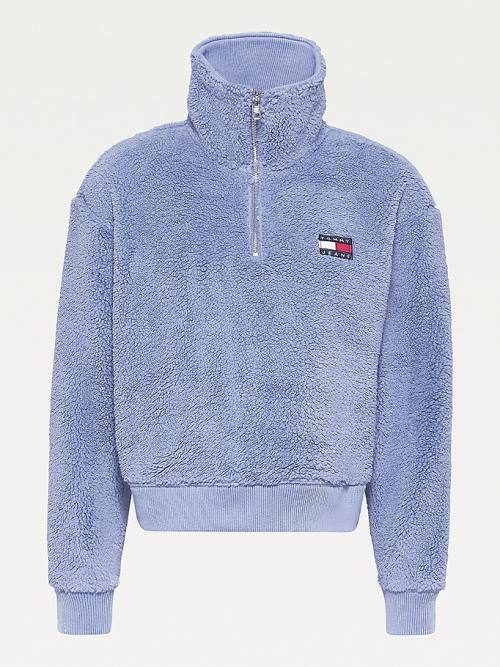 Tommy Hilfiger Tommy Badge Boxy Plush Fleece Sweatshirt Hoodie Dames Paars | TH942UBA